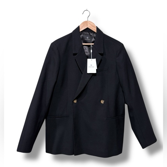 NWT Anine Bing Kaia Double Breasted Black Wool Oversized Blazer Size XL - Picture 4 of 11
